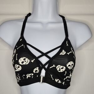 Black Skull Print Women's Bralette L